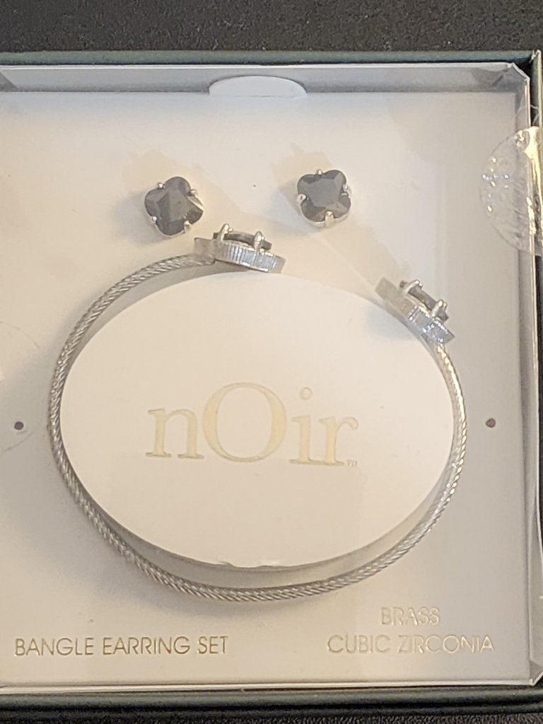Noir Bangle Earring Set Brass Cubic Zirconia New